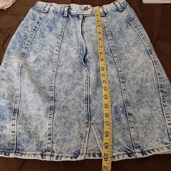 Vintage Chic High Waisted Knee Length Stonewash Acid Wash Denim Skirt Small - Picture 9 of 10